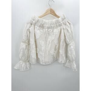Alexis Raza White Off Shoulder Diaphanous Organza Top Women's Size XS